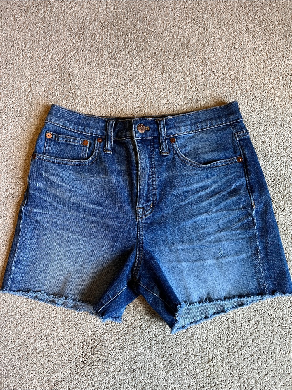 Madewell High-rise Frayed Hem Denim Shorts - Blue